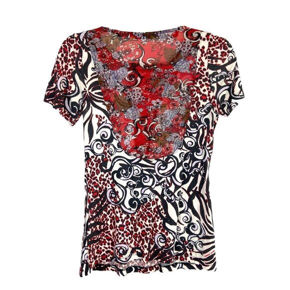 VERSACE JEANS T Shirt Women’s 4 Animal print Short Sleeve Mesh Whimsical Y2K - Picture 2 of 8